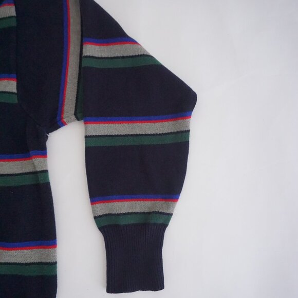 Polo Ralph Lauren Navy Stripe Knit Collared Sweater Old Money Collegiate Large - Picture 4 of 11
